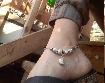 Anklet Stainless Steel and Howlite ankle bracelet, skull