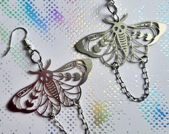 Boucles d'oreilles papillons moth avec chaîne en acier inoxydable
