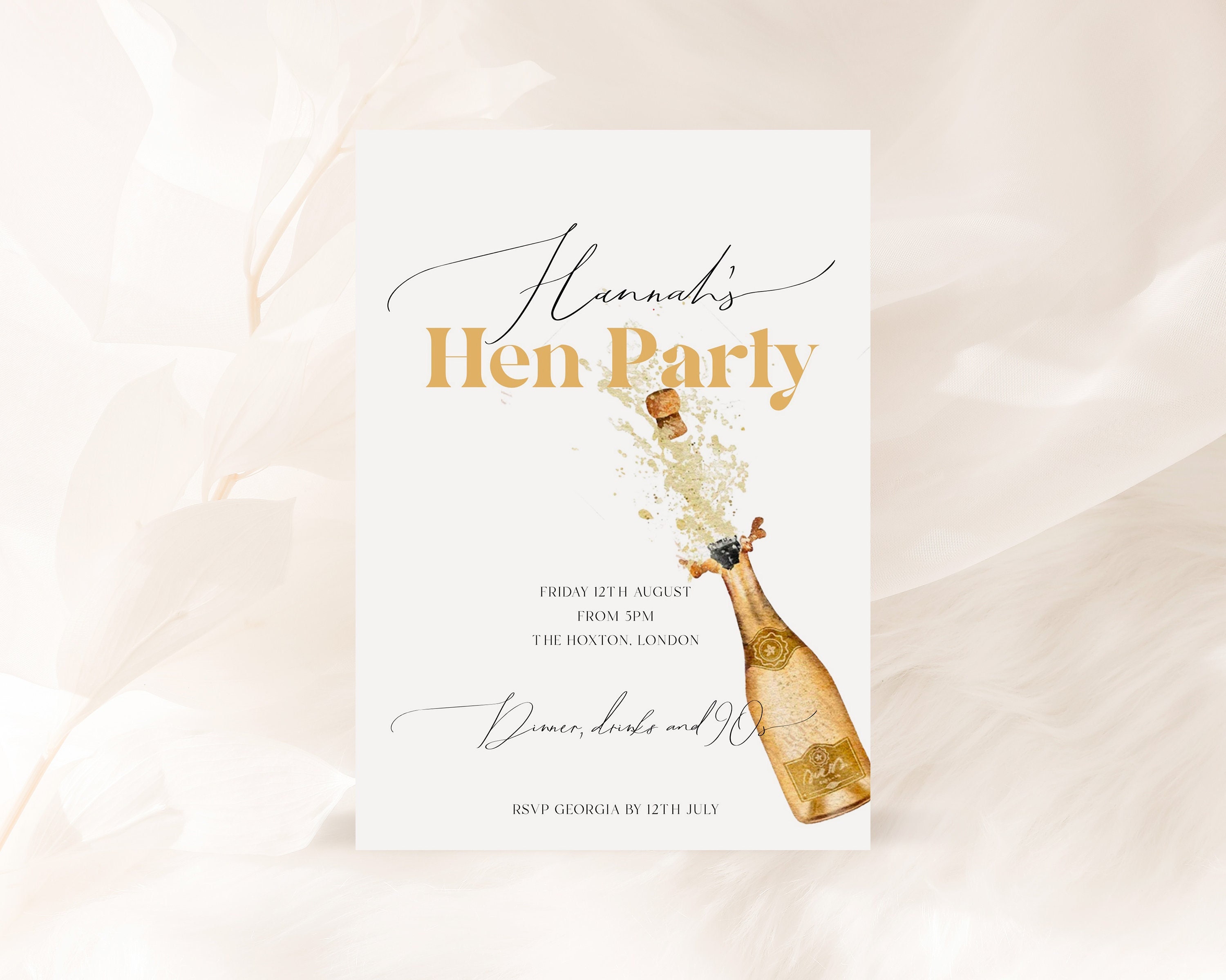Gold Hen Do Invite Prosecco Hen Party Invite Champagne Bridal Shower Gold Hen Do Invite Prosecco Hen Party Invite Champagne Bridal Shower