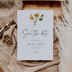 Save the Date Template, Poppy Save the Date Download, Electronic save the date, Floral save the date evite, printable save the date image 3