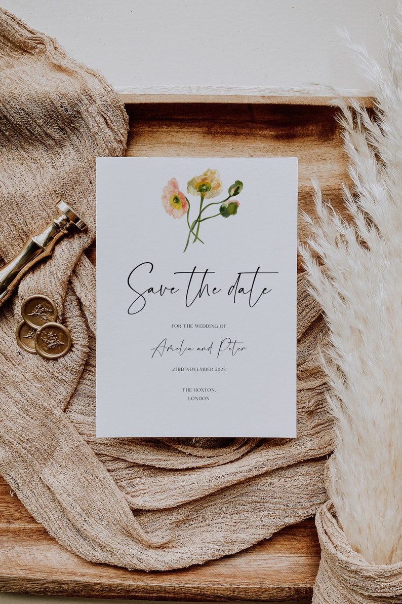 Save the Date Template, Poppy Save the Date Download, Electronic save the date, Floral save the date evite, printable save the date image 3