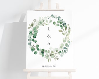 Eucalyptus Wedding Welcome Sign, Green Wedding Stationary, Foliage Welcome Sign, Nature, Digital Template, Instant Download