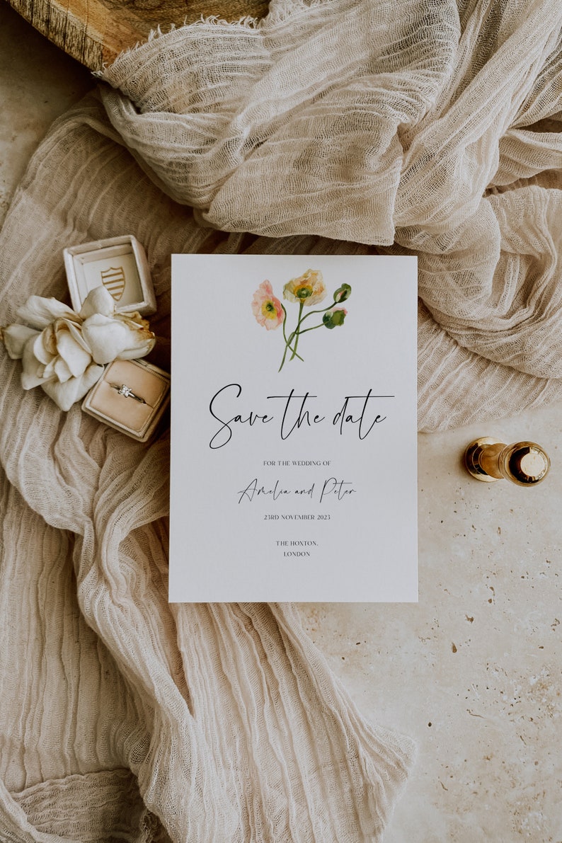 Save the Date Template, Poppy Save the Date Download, Electronic save the date, Floral save the date evite, printable save the date image 5