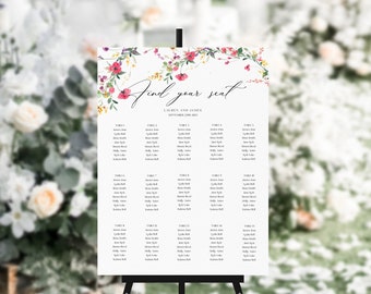 Floral editable seating plan, wedding seating plan, spring flower editable seating plan, wedding seating plan template, floral, 013