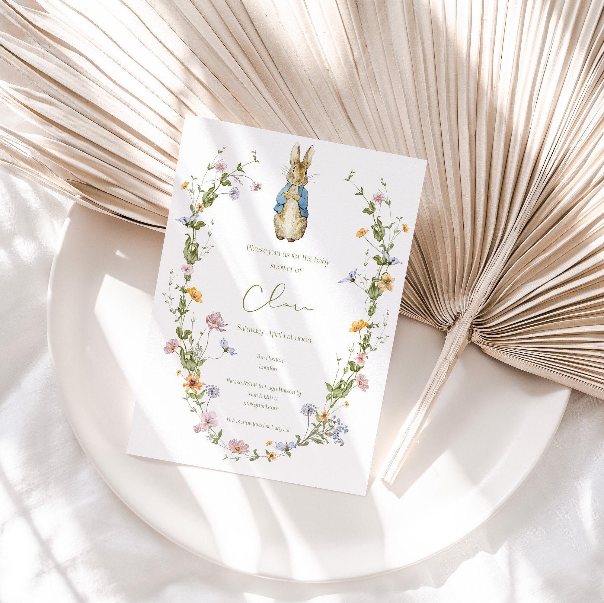 Peter Rabbit Floral Baby Shower Invitation Template, Gender Neutral ...