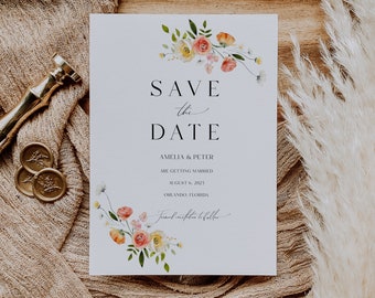 Peach Flower Save the Date Invite, Spring Floral Save the Date Invitation, Electronic save the date, save the date evite, printable