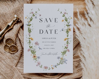 Wildflower Save the Date Invite, Spring Floral Save the Date Invitation, save the date template, mobile save the date, printable, Digital