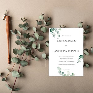 Eucalyptus Wedding Invite, Green Foliage Wedding Invitation Suite, Botanical, Wedding Invitation Bundle, Digital download, Editable Template image 4