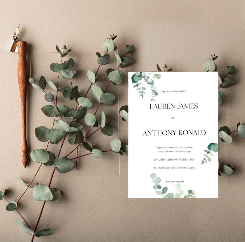 Eucalyptus Wedding Invite, Green Foliage Wedding Invitation Suite, Botanical, Wedding Invitation Bundle, Digital download, Editable Template image 4