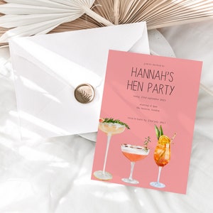 Cocktail Hen Do Invite, Pink digital hen party, Margrita bridal shower invitation, Hen Do itinerary, personalised, Editable, Template image 3