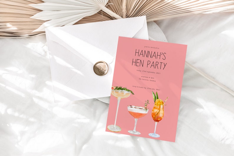 Cocktail Hen Do Invite, Pink digital hen party, Margrita bridal shower invitation, Hen Do itinerary, personalised, Editable, Template image 3