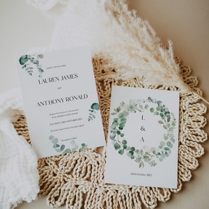 Eucalyptus Wedding Invite, Green Foliage Wedding Invitation Suite, Botanical, Wedding Invitation Bundle, Digital download, Editable Template image 7