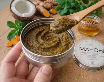 Herbal Oral Cleanse Paste | Natural Toothpaste | Coconut Oil, Turmeric, Raw Honey & Bentonite Clay | Fresh Mint Mouth Care