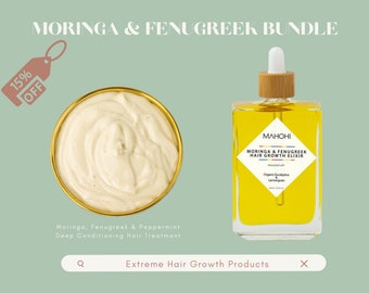 Moringa & Fenugreek Hair Growth Oil Elixir 100ml AND Moringa, Fenugreek and Peppermint Deep Conditioning Hair Treatment 250ml | BUNDLE DEAL