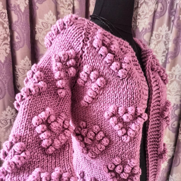 Knitted Heart Pattern Cardigan - Pink main image 1