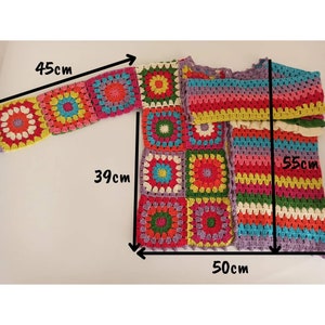 Boho style crochet cardigan sweater, Colorful patchwork cardigan, Vintage sweater retro top women, Handmade Rainbow cardigan, crop sweater image 10