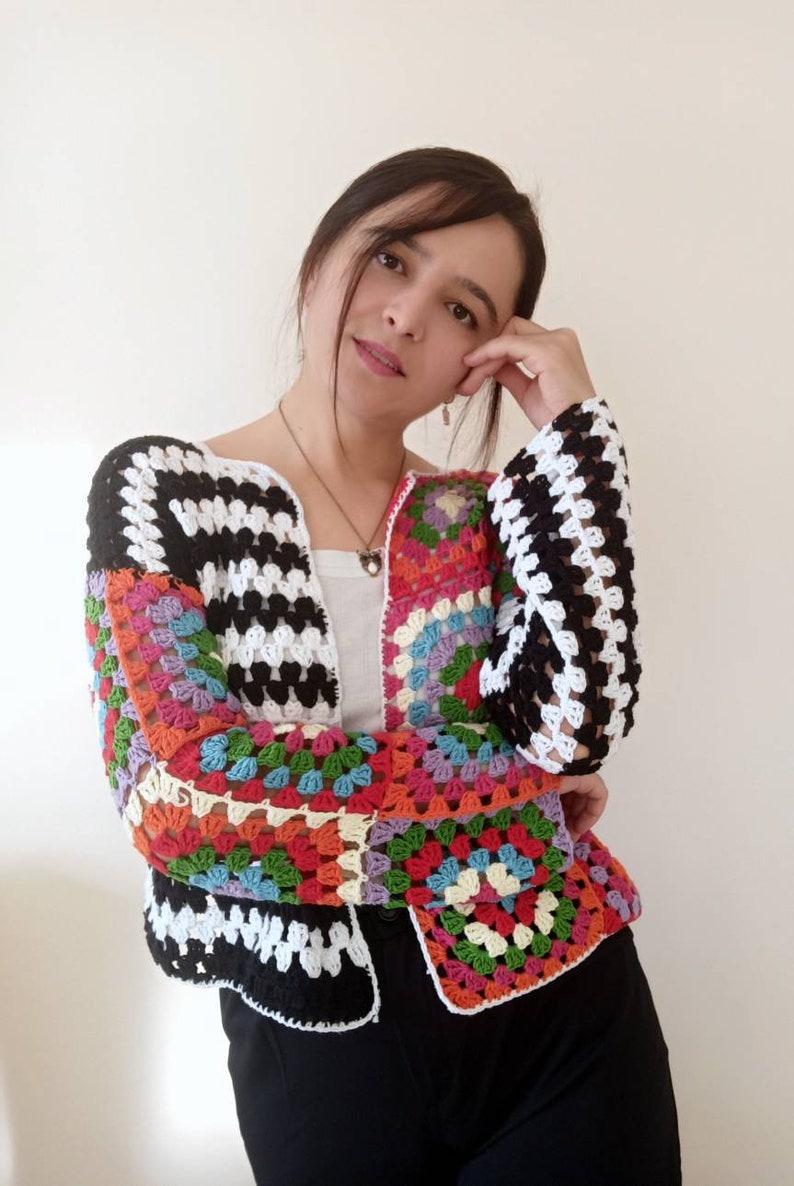 Boho Style Crochet Cardigan Colorful Patchwork Cardigan - Etsy Australia