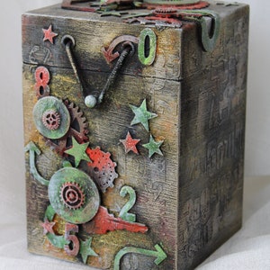 Wooden box,Mixed media box, Altered box,Box for gift, Decorative box , 3D style box,Gear box, Box for him,Gift for birthday