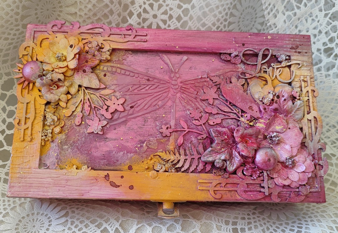 Decorated Box, Mixed Media Box, Decorated Box, Flower, Home Decoration