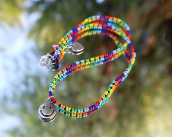 Happy Smiley Dark Rainbow Necklace