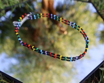 Dark Rainbow Single Stranded Necklace