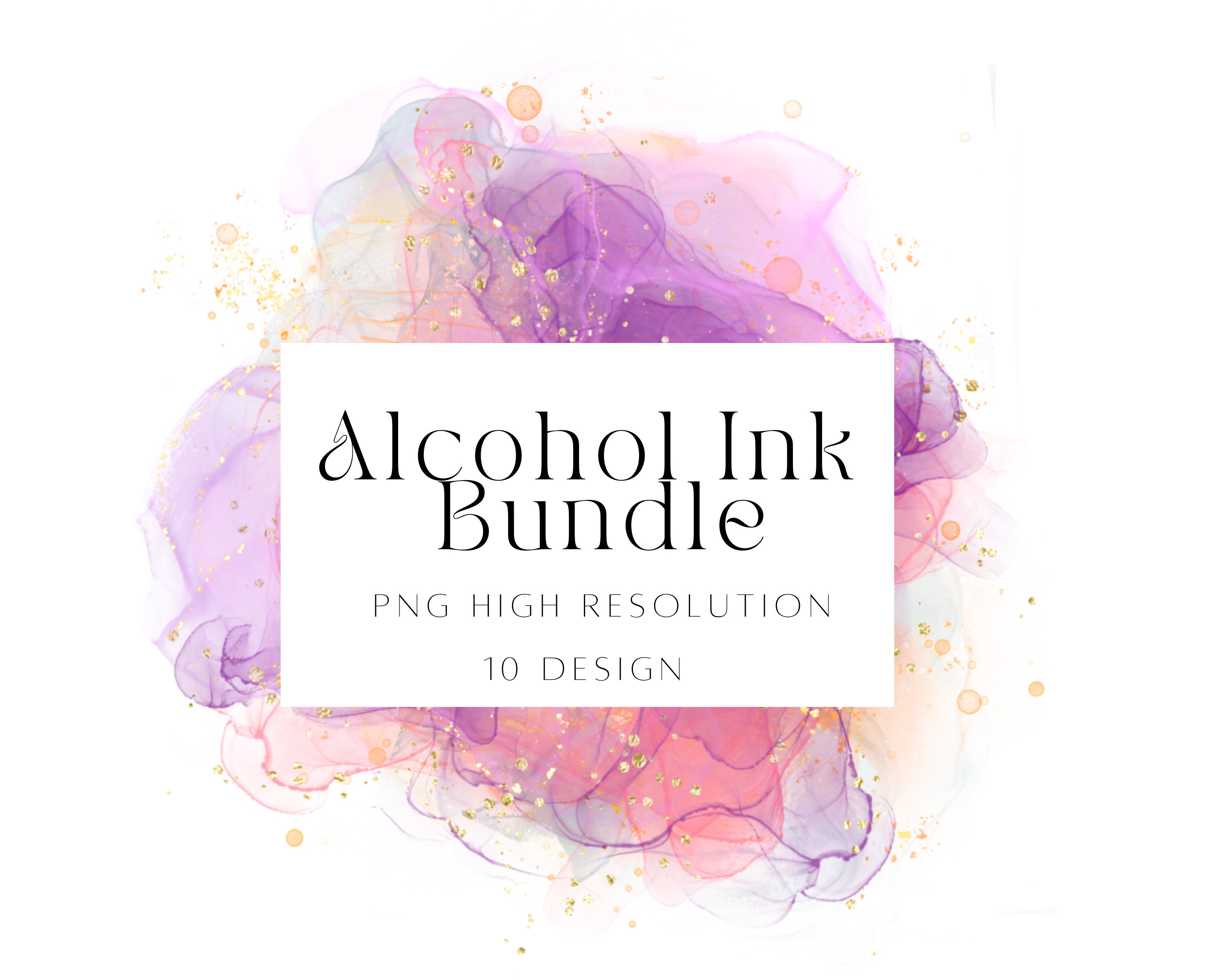 Watercolor Alcohol Ink PNG Clipart Bundle, Abstract Ink Splashes ...