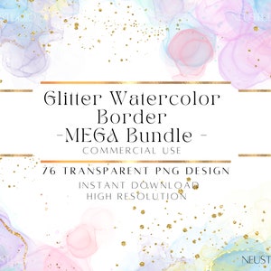 76 Glitter Watercolor Borders  – Alcohol Ink PNG Clipart Frames for Invitations & Designs