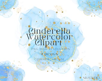 Blue Alcohol Ink Border PNG, Gold Foil Corner Frame Clipart, Transparent PNG, Digital Download
