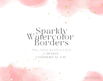 Blush Watercolor Border PNG, Alcohol Ink Border Instant Download