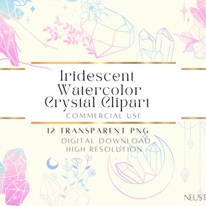 Iridescent Crystal Clipart: Rainbow Celestial PNG Graphics (Digital Download)