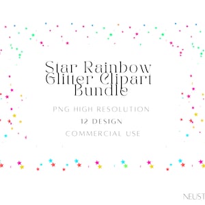 Rainbow Star Confetti PNG Clipart: Glitter Overlays (Digital Download)