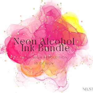 Neon Alkohol Tinte Clipart: Aquarell Platscher PNG Bündel (Digitaler Download)