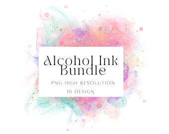 Watercolor Alcohol Ink PNG Clipart Bundle, Abstract Ink Splashes, Transparent Background