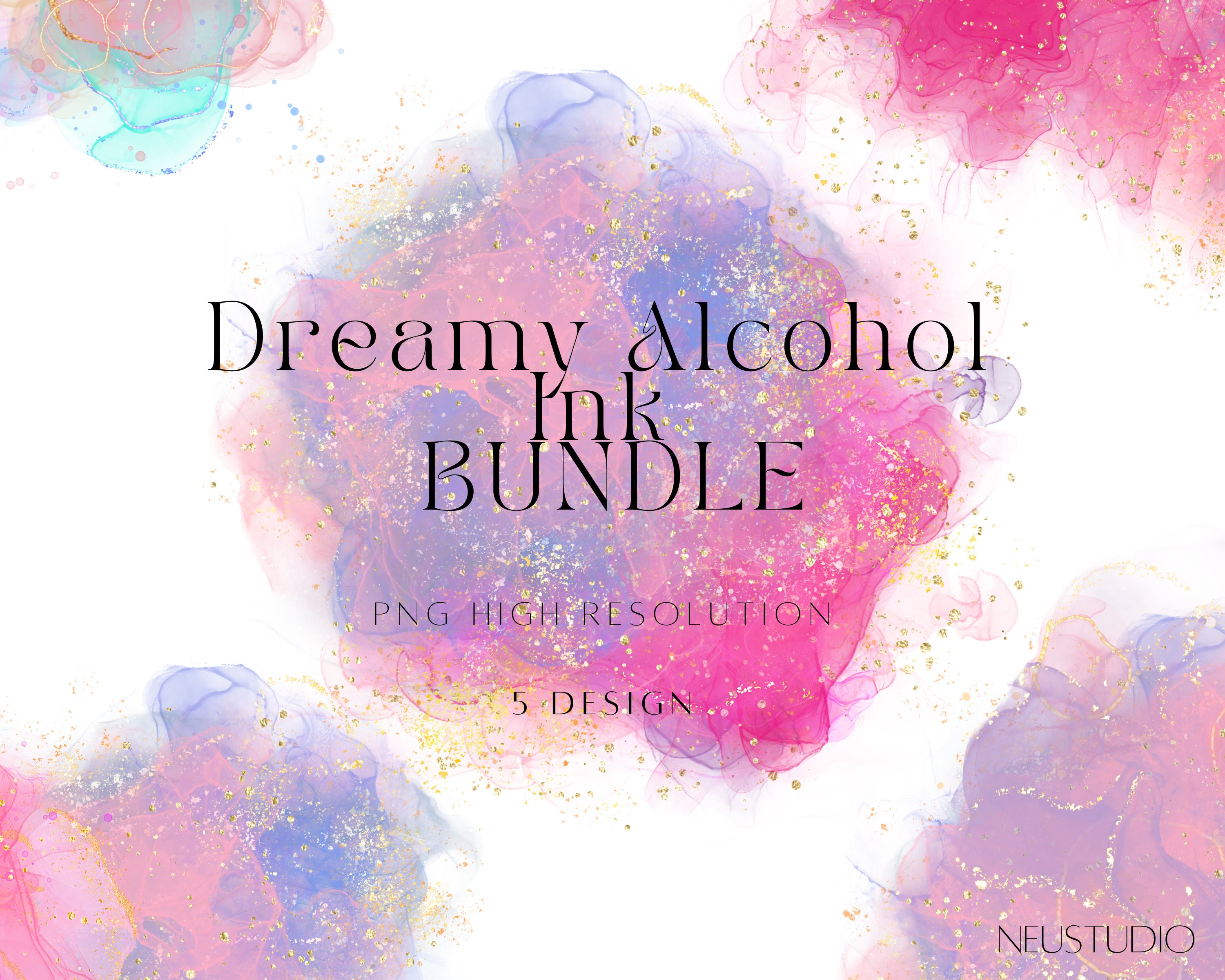 Watercolor Alcohol Ink Splash PNG Clipart Bundle, Abstract Splashes ...