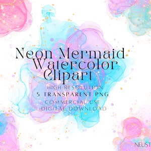 Clipart de tinta alcoólica – 5 texturas PNG de aquarela rosa e azul-petróleo