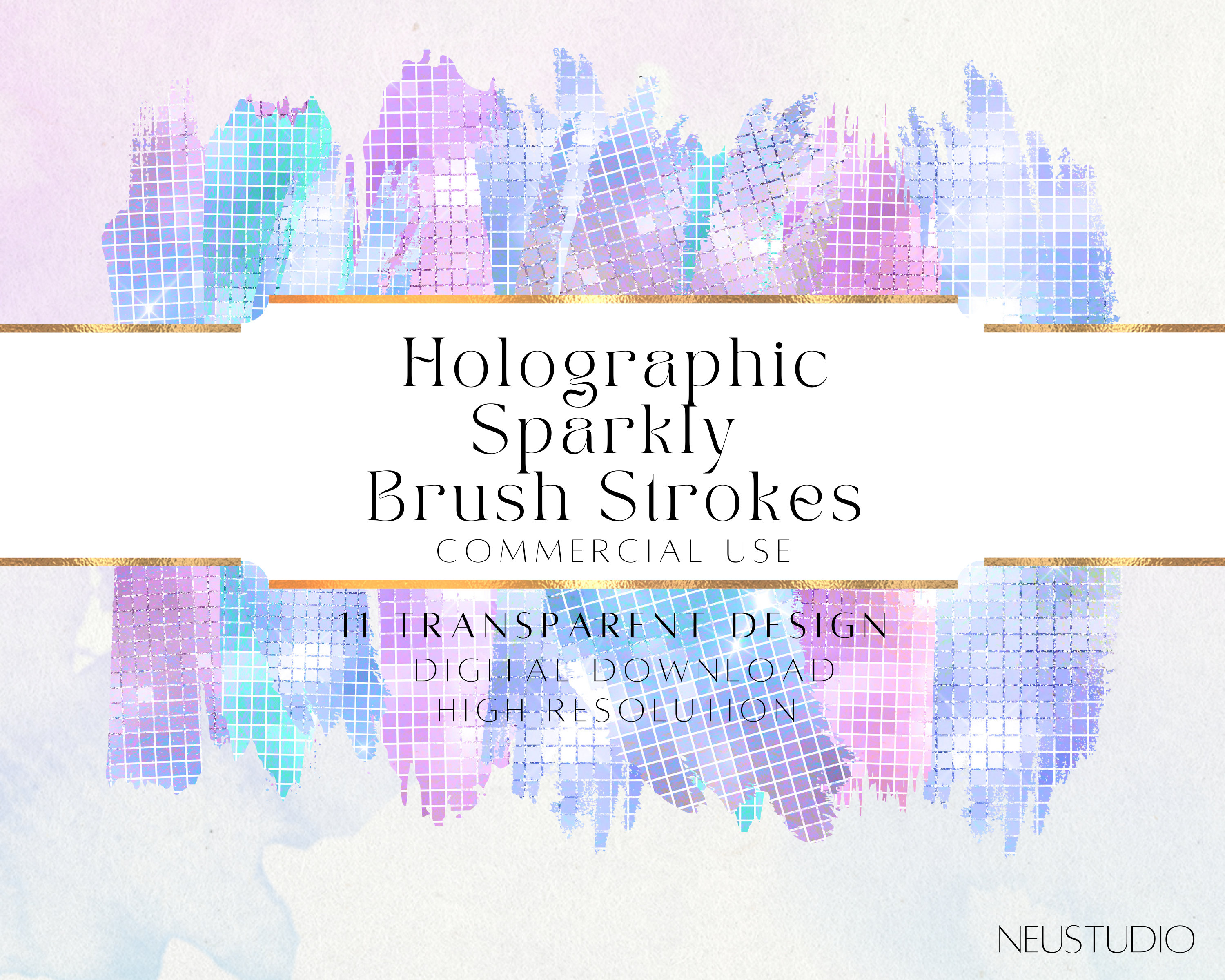 Holographic Brush Strokes Glitter Clipart Iridescent Paint Strokes