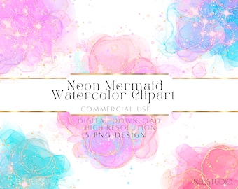 Sparkle Watercolor Splash PNG Clipart Bundle, Pastel Abstract Gold Glitter Elements Alcohol Ink Clip Art