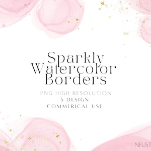 Watercolor Borders for Invitations – 5 Pink & Gold Frames PNG