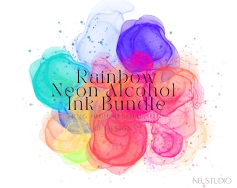 Alcohol Ink Clipart – 10 Rainbow Neon PNG Textures