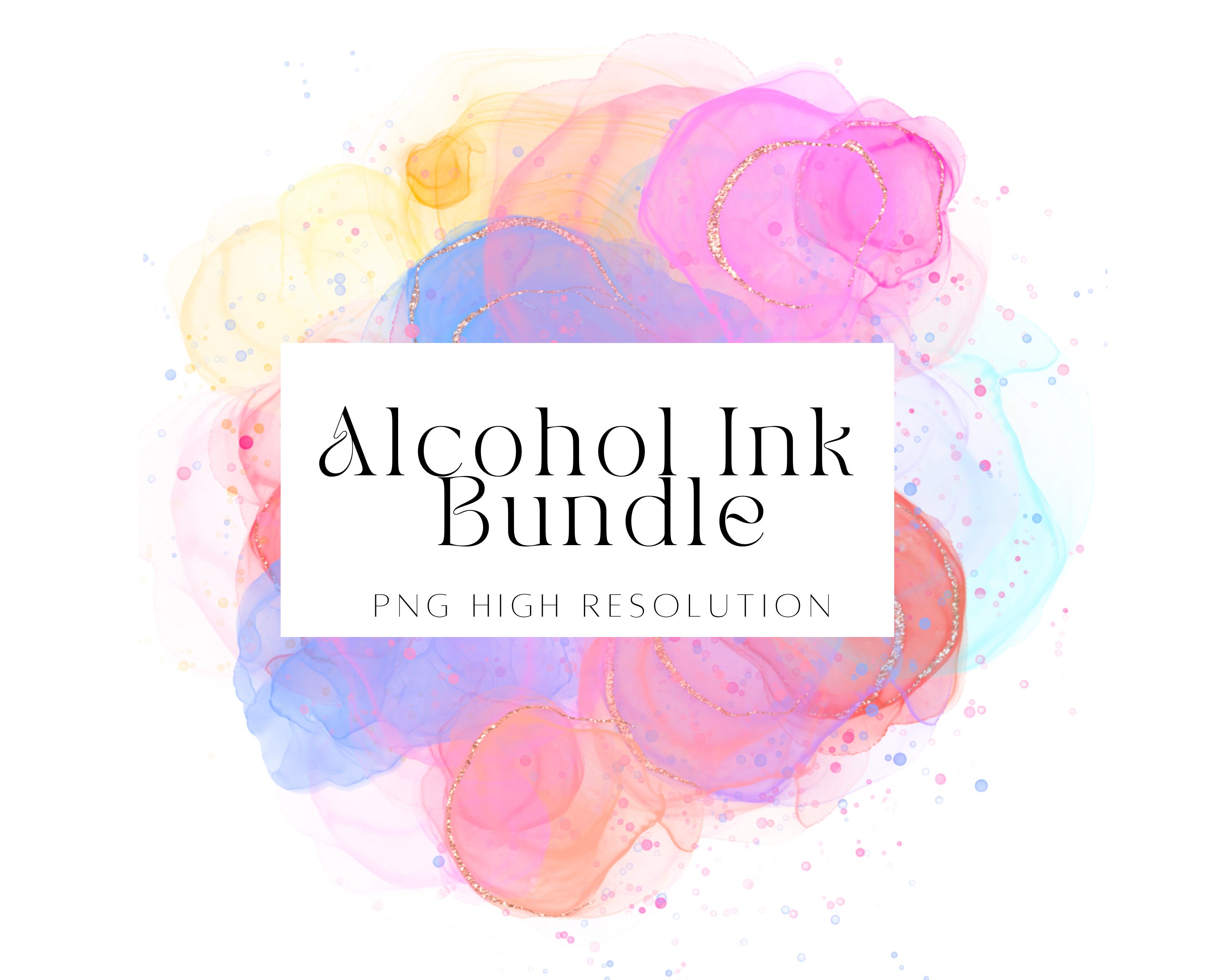 Watercolor Alcohol Ink PNG Clipart Bundle, Abstract Ink Splashes ...
