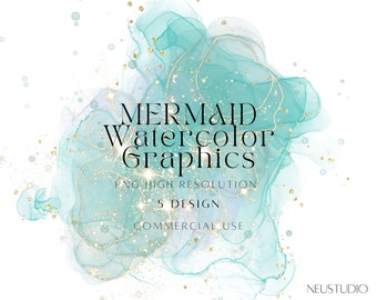 Watercolor Clipart, Watercolor Background Png, Mermaid Watercolor Graphics, Alcohol Ink Clipart, Dreamy Cliparts