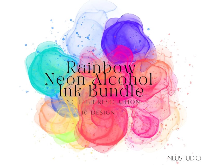 Rainbow Watercolor Alcohol Ink PNG Clipart Bundle, Neon Splashes ...