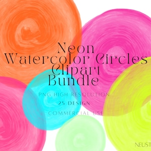 Clipart néon cercles aquarelle : images PNG (téléchargement numérique)