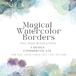 Watercolor Border Frame PNG Clipart, Watercolor Borders with Gold Glitter, Digital Frame PNG for Invitations & Designs | Instant Download