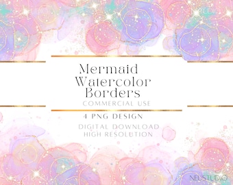 Pastel Alcohol Ink Border PNG, Gold Foil Frame Clipart (Digital Download)