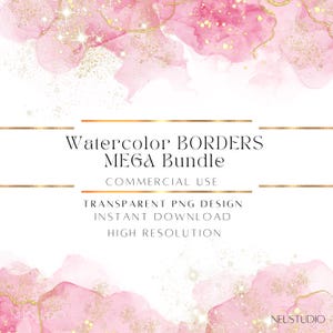 Watercolor Borders PNG Bundle | Alcohol Ink Glitter Border Designs High Resolution Commercial Use Digital Frames Clipart