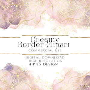 Elegant Watercolor Gold Glitter Borders Clipart, Digital Frames with Transparent Background, Invitation Borders PNG | Instant Download
