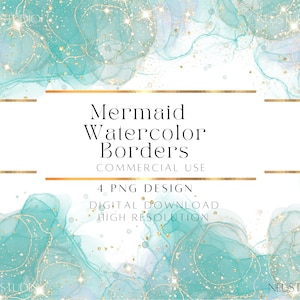 Mermaid Watercolor Borders: Invitation Clipart (PNG Digital Download)