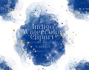 Indigo Watercolor Background Clipart, Blue Watercolor Splashes Png, Navy Blue Watercolor Clipart, Indigo Color Splash Png