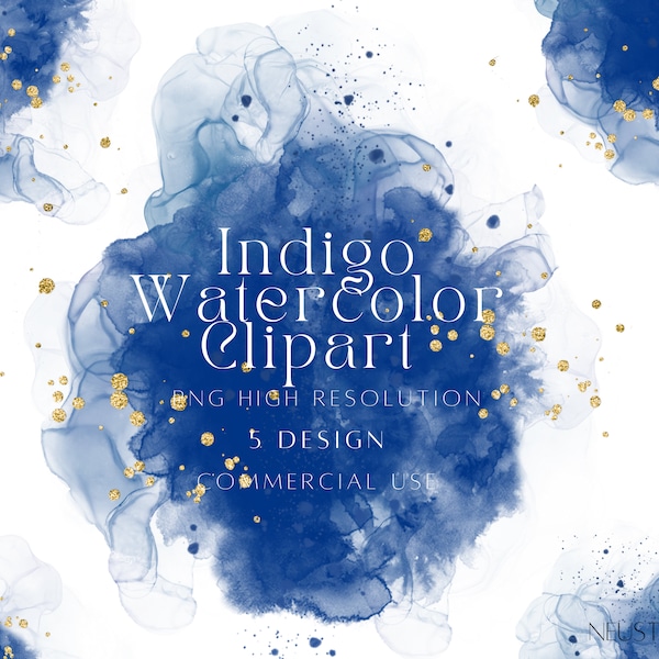 Indigo Watercolor Background Clipart, Blue Watercolor Splashes Png, Navy Blue Watercolor Clipart, Indigo Color Splash Png